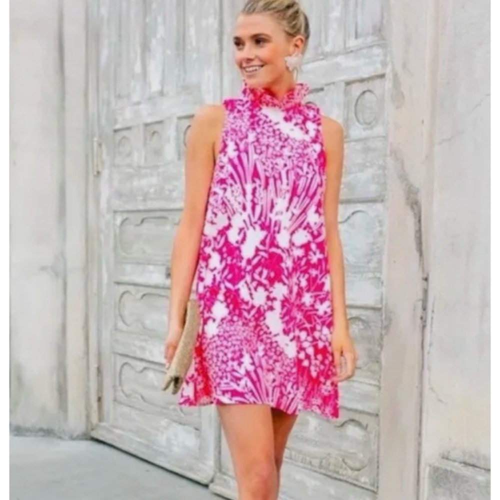 NWT Tuckernuck XS Blythe Dress Hot Pink & White Wildflower Bow Tie Back Dress